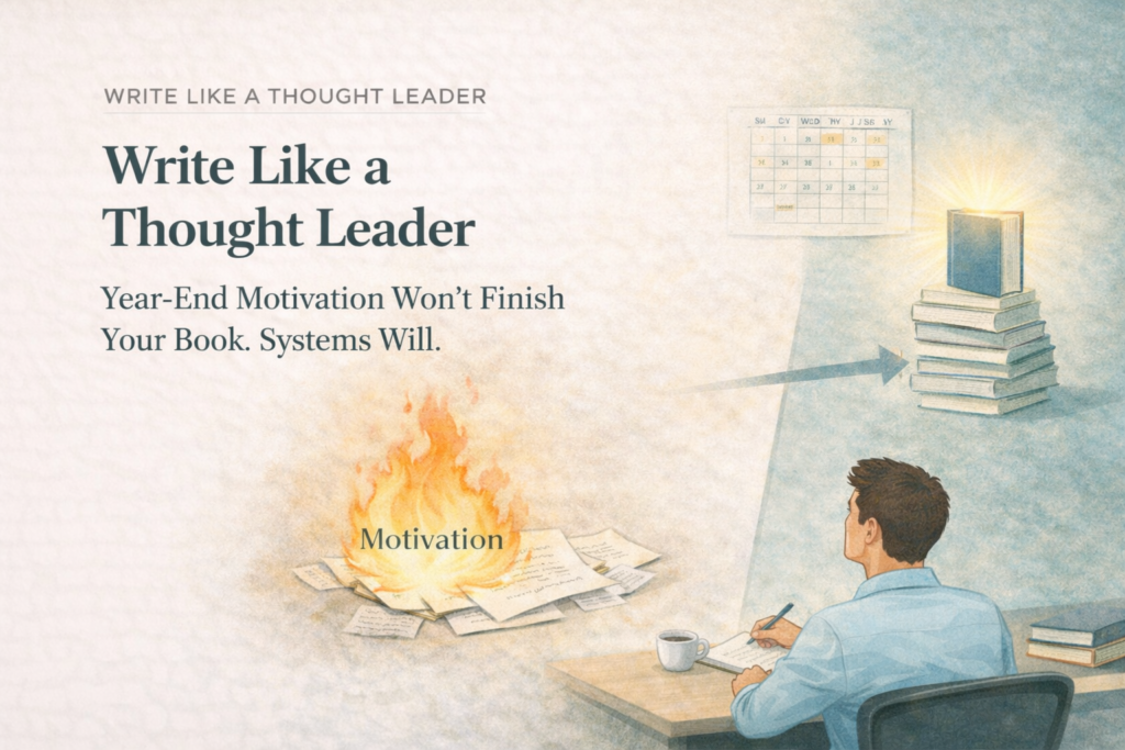 Books don’t get finished because motivation appears.

They get finished because structure absorbs the moments when it disappears.

Year-end energy makes this confusion worse.

You see launches.
You see announcements.
You see progress.