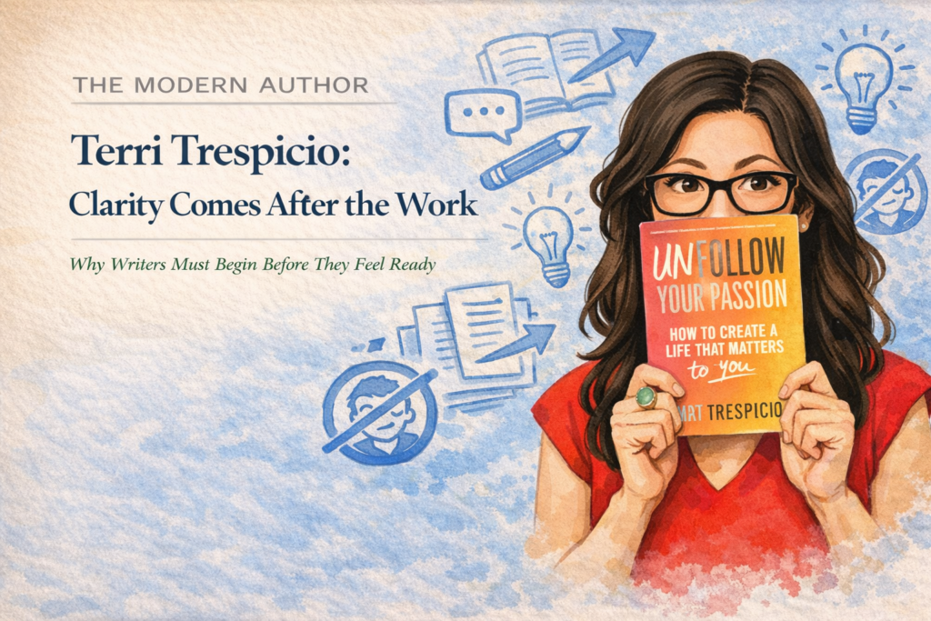 Most writers believe clarity must come before the work.

Terri Trespicio believes the opposite.

Clarity doesn’t arrive first. It arrives after you begin.

Her lesson is practical, not inspirational: say yes before you feel ready, let the work evolve under your hands, and treat the inner critic as a protective voice you can manage, not a guide you must obey.
